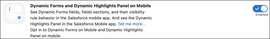 The Dynamic Forms and Dynamic Highlights Panel on Mobile opt in toggle