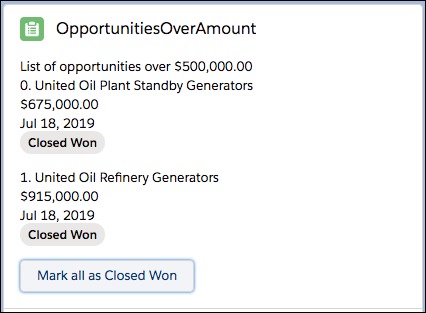 Shows a list of opportunities that are marked as Closed Won.