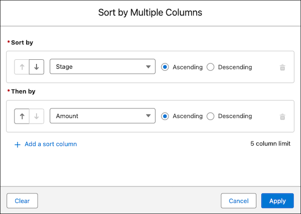 Configure sort by multiple columns