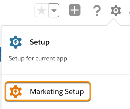 Marketing setup option shown in setup menu dropdown.