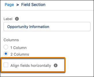 Dynamic Forms Field Section properties panel with new checkbox