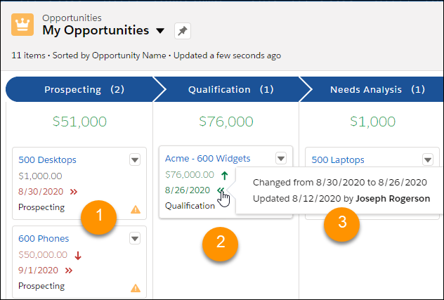 find recent changes to opportunity