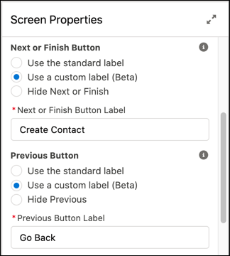 Select the Use a custom label radio button and enter text for the button label in the footer.