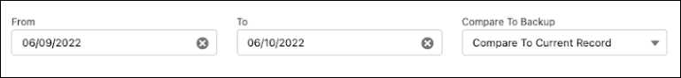The date range fields for searching records from a backuup