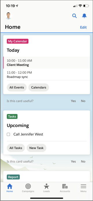 View events and tasks on mobile home