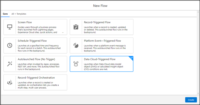 Salesforce Winter '24 Release: Flow template selection screen